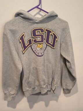 Men's Medium LSU Gray Hooded Sweatshirt with Embroidered Logo